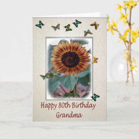 Carte d'anniversaire 80e pour grand-mère (Fleur jaune)