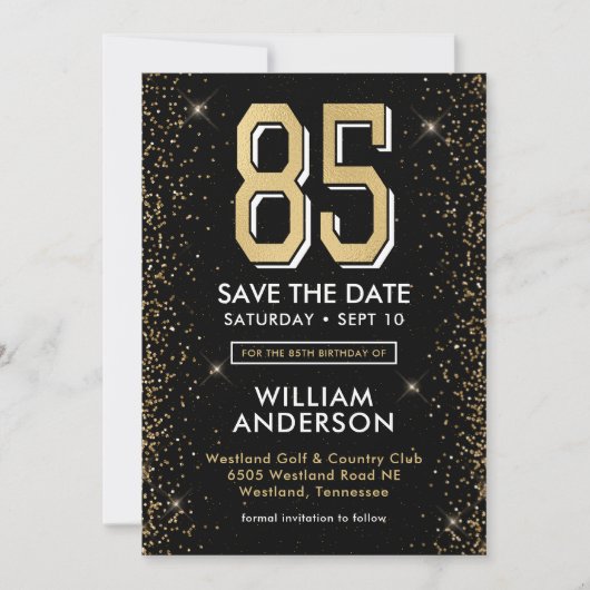 Carte d'anniversaire 85 ans noir moderne (Devant)