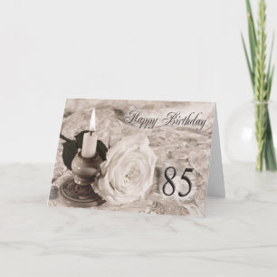 Carte d'anniversaire 85e avec un rose antique