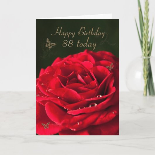 Carte d'anniversaire 88e avec une rose rouge class (Devant)