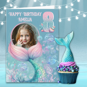 Carte d'anniversaire 8 ans Mermaid Tail avec une p