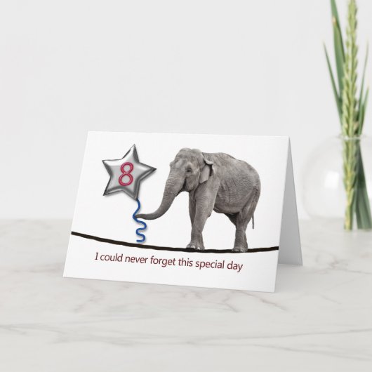 Carte d'anniversaire 8e avec l'éléphant à corde (Devant)