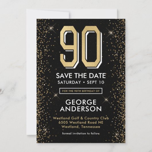 Carte d'anniversaire 90 ans noir moderne  (Devant)