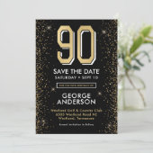 Carte d'anniversaire 90 ans noir moderne  (Debout devant)