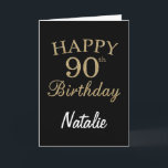 Carte d'anniversaire 90e en noir et or avec paille<br><div class="desc">Carte d'anniversaire scintillante noire et dorée pour le 90e anniversaire avec nom personnalisé. Pour une personnalisation supplémentaire,  cliquez sur le bouton « Personnaliser » et utilisez notre outil de conception pour modifier ce modèle.</div>