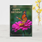 Carte d'anniversaire à aile orange (Fleur jaune)