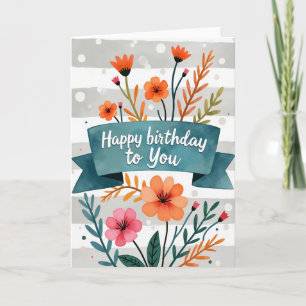 Carte d'anniversaire à bannière sarcelle