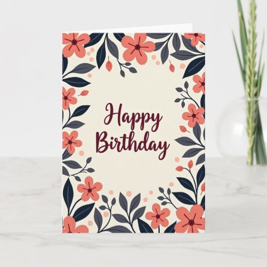 Carte d'anniversaire à bordure botanique (Devant)