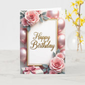 Carte d'anniversaire à bordure dorée (Fleur jaune)
