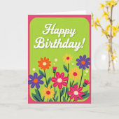Carte d'anniversaire à bordure magenta (Fleur jaune)