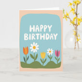 Carte d'anniversaire à bordure pêche (Fleur jaune)