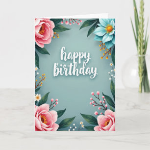 Carte d'anniversaire à cadre botanique
