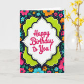 Carte d'anniversaire à cadre superposé joyeux (Fleur jaune)