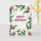 Carte d'anniversaire à cadre verdoyant (Fleur jaune)