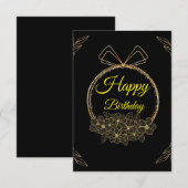 Carte d'anniversaire à couronne florale noire et o (Devant / Derrière)