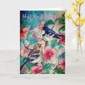 Carte d'Anniversaire à deux oiseaux (Fleur jaune)