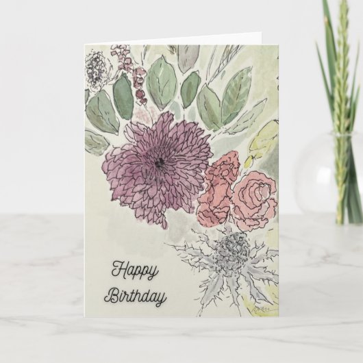 Carte d'anniversaire à disposition florale (Devant)
