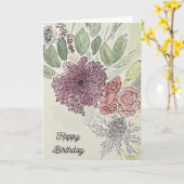 Carte d'anniversaire à disposition florale (Fleur jaune)