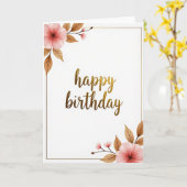 Carte d'anniversaire à écriture dorée (Fleur jaune)