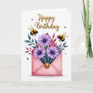 Carte d'anniversaire à enveloppe rose