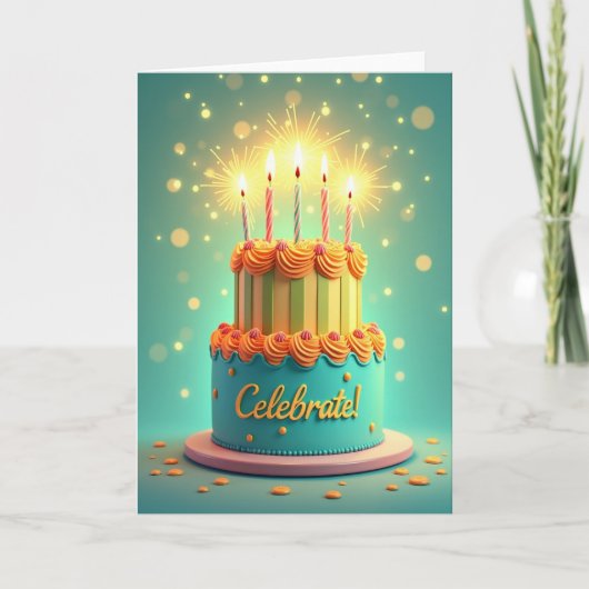Carte d'anniversaire à étages sarcelle (Devant)
