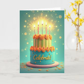 Carte d'anniversaire à étages sarcelle (Fleur jaune)