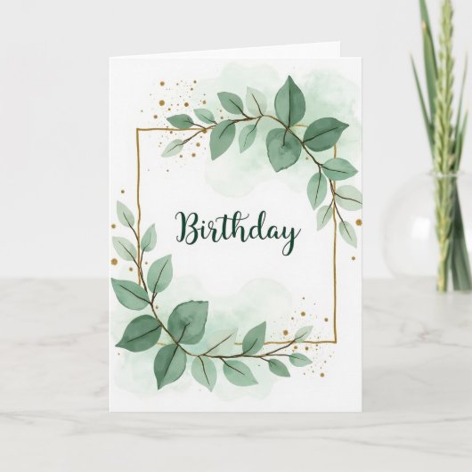 Carte d'anniversaire à feuillage aquarelle (Devant)