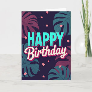 Carte d'anniversaire à feuillage exotique