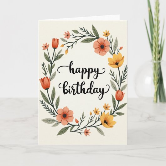 Carte d'anniversaire à feuillage vert (Devant)