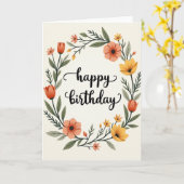 Carte d'anniversaire à feuillage vert (Fleur jaune)