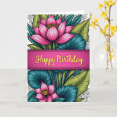 Carte d'anniversaire à feuille de teal (Fleur jaune)