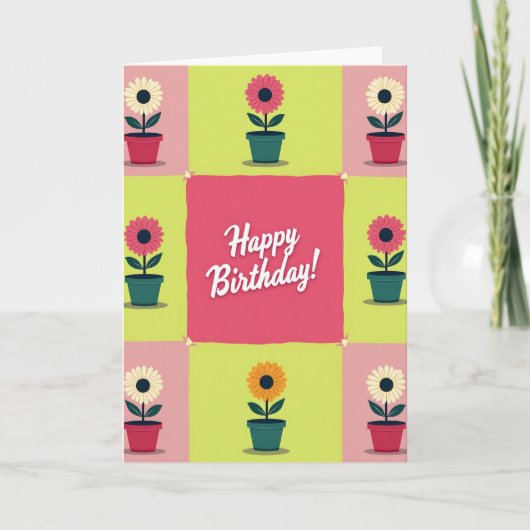 Carte d'anniversaire à fleurs en pot (Devant)