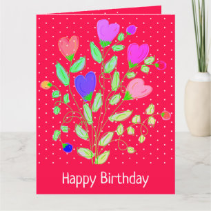 Carte D'Anniversaire À Fleurs Lumineuses Et Poka D