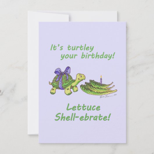 Carte d'anniversaire à la tortue avec laitue et bo (Devant)
