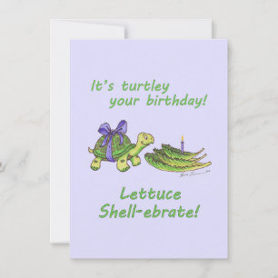 Carte d'anniversaire à la tortue avec laitue et bo
