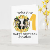 Carte d'anniversaire à la vache (Fleur jaune)