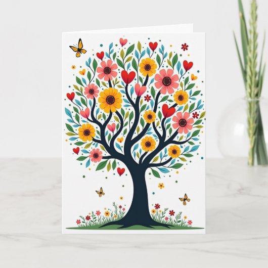 Carte d'anniversaire à l'arbre en fleurs (Devant)