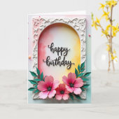 Carte d'anniversaire à l'arche en relief (Fleur jaune)
