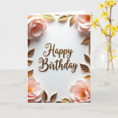 Carte d'anniversaire à l'écriture dorée (Fleur jaune)