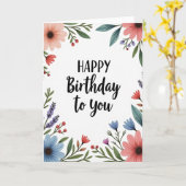 Carte d'anniversaire à l'écriture fluide (Fleur jaune)