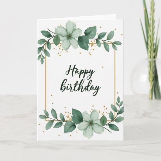 Carte d'anniversaire à l'écriture verte florale (Devant)