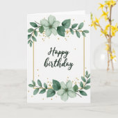 Carte d'anniversaire à l'écriture verte florale (Fleur jaune)