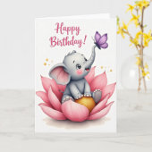 Carte d'anniversaire à l'éléphant floral (Fleur jaune)