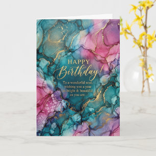 Carte d'anniversaire à l'encre d'alcool Rose Sarce