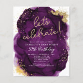 Carte d'anniversaire à l'encre d'alcool violet dor (Devant)