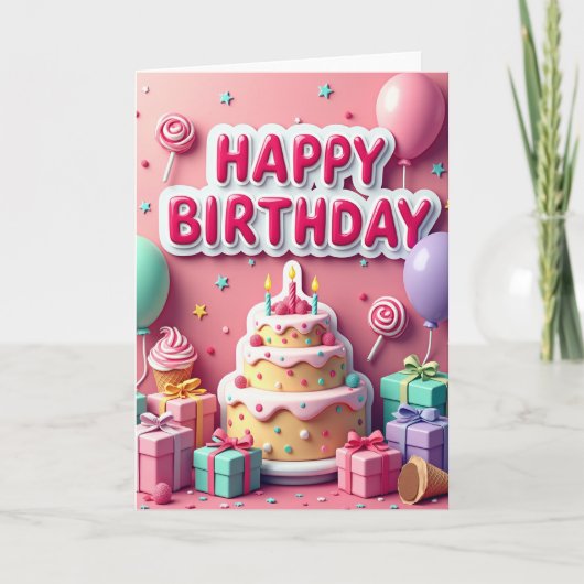 Carte d'anniversaire à lettre rose (Devant)