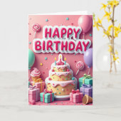 Carte d'anniversaire à lettre rose (Fleur jaune)