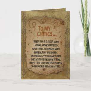 Carte d'anniversaire 'à mes critiques'