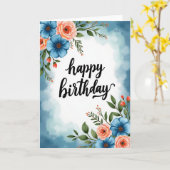 Carte d'anniversaire à motif de baie scripté (Fleur jaune)