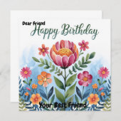 Carte d'anniversaire à motif floral aquarelle magn (Devant / Derrière)